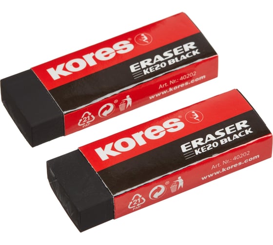Ластик Kores 2 шт в упаковке черные 456679