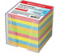 Блок для записей в прозрачной подставке BRAUBERG куб 9х9х9 см, цветной 122225