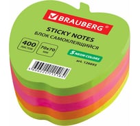 Блок самоклеящийся (стикеры) BRAUBERG фигурный, НЕОН Яблоко, 400 л, 5 цветов, 126693