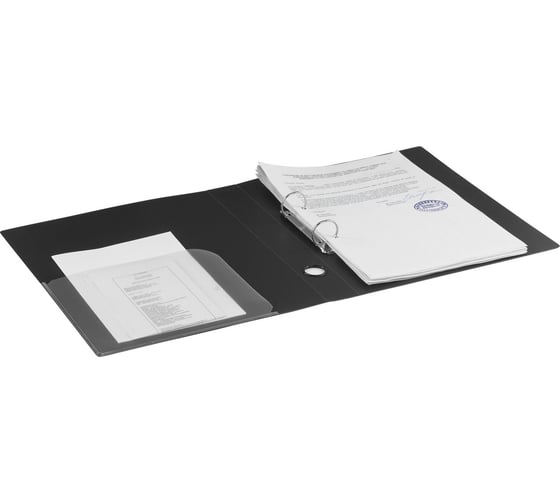 Папка на 2 кольцах BRAUBERG Диагональ, 40 мм, черная, до 300 л, 0.9 мм 221347