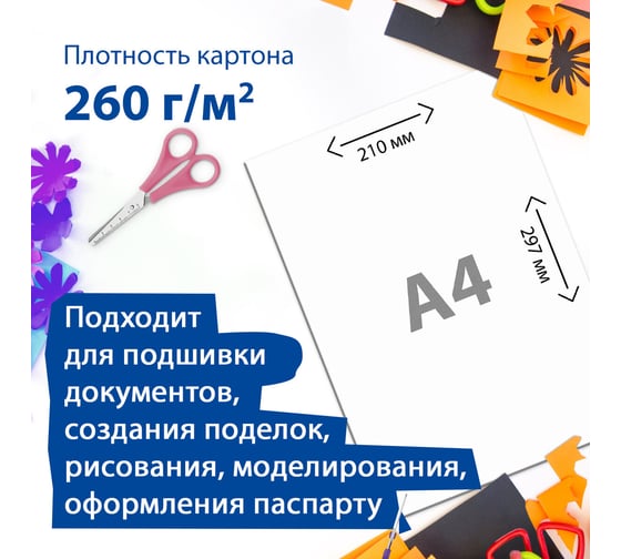Картон для подшивки документов BRAUBERG А4, немелованный, 100 л, 260 г/м2, 210х297 мм, 124877