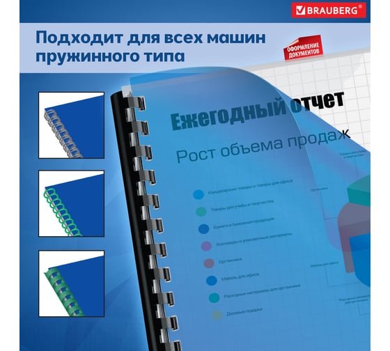 Обложки для переплета BRAUBERG комплект 100 шт., прозрачно-синие 530826
