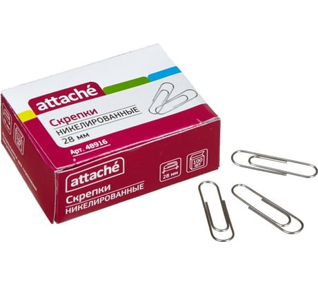 Никелированные скрепки Attache 28 мм, 100 шт в картонной упаковке 48916