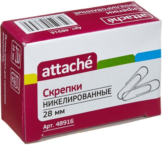 Никелированные скрепки Attache 28 мм, 100 шт в картонной упаковке 48916