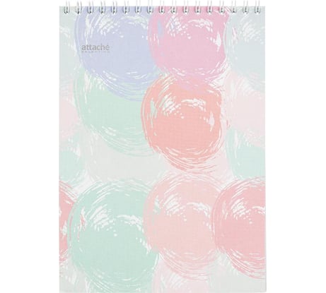 Блокнот 68 шт в упаковке Attache Selection А5 80л клетка греб. верх обложка матовая ламинированная Pastel Круги 1148855