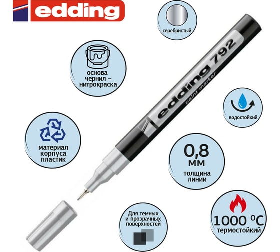 Лаковый маркер Edding пеинт E-792/54 серебряный, 0.8 мм, пластиковый корпус 537629