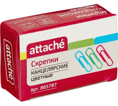 Цветные скрепки Attache 28 мм, полимерное покрытие, картонная коробка, 100 шт в упаковке 865787