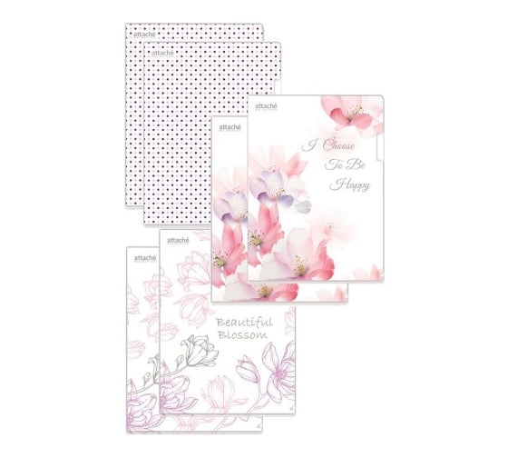 Папка-уголок Attache Selection Flower Dreams А4, 180мкм, ассорти, 6 шт в упаковке 1056321