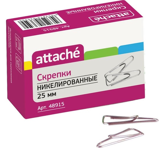 Никелированные скрепки Attache 25 мм, треугольные 100 шт в картонной упаковке 48915