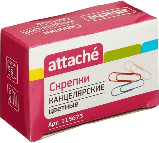 Цветные скрепки Attache 28 мм, полимер, 100 шт в картонной упаковке 115673