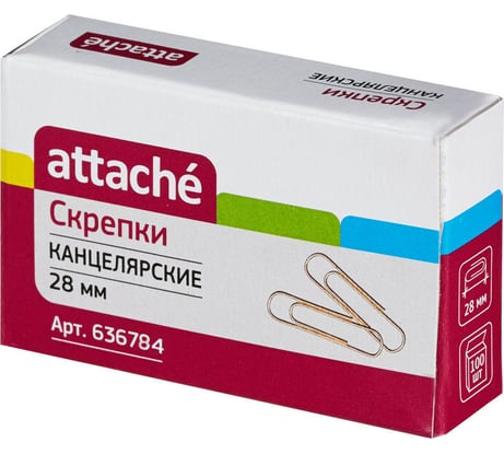Металлические золотистые скрепки Attache 28 мм, 100 шт в картонной упаковке 636784
