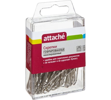 Никелированные скрепки Attache 50 мм, гофрированные, 30 шт, европодвес 97300