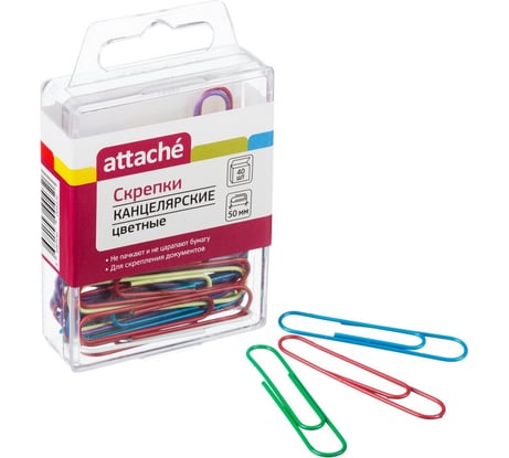 Цветные скрепки Attache 50 мм, овальные, полимер, европодвес, 40 шт в упаковке 758267