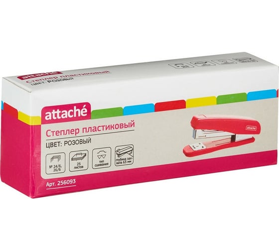 Степлер Attache 8215 N24/6, 26/6, до 25 листов, розовый 256093