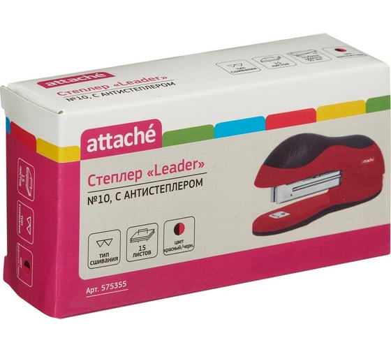 Степлер Attache leader №10, до 15 листов, красно-черный 575355