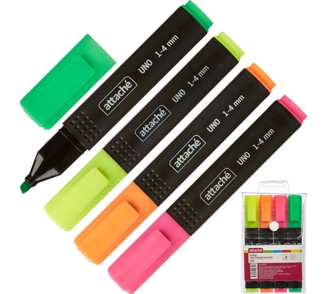 Маркер Attache Economy Uno выделитель текста 1-4 мм набор 4 цвета, 4 шт 892707