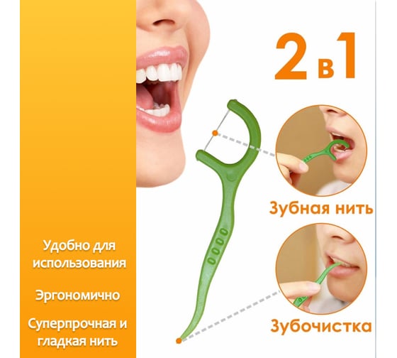 Зубная нить с зубочисткой HAPPY LIFE мятная, 50 шт CPA05-50