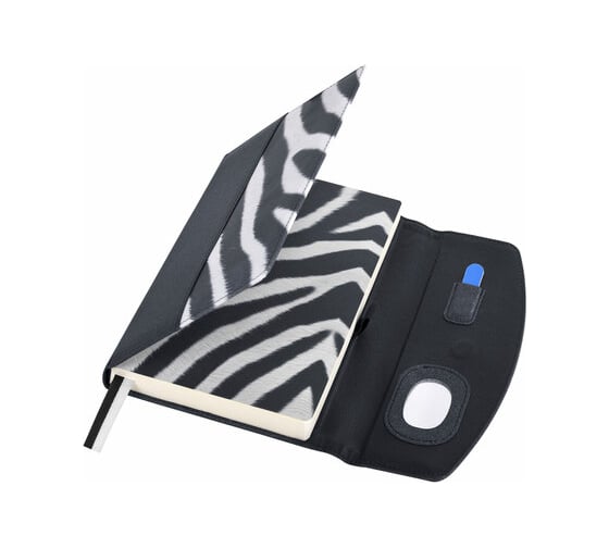 Бизнес-блокнот BRAUBERG А5 155х213 мм Wild, под кожу, магнит, 160 листов, Zebra, черный 116233