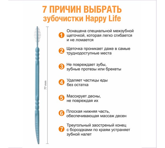 Стоматологические зубочистки HAPPY LIFE голубые, 200 шт. CPA08-200B