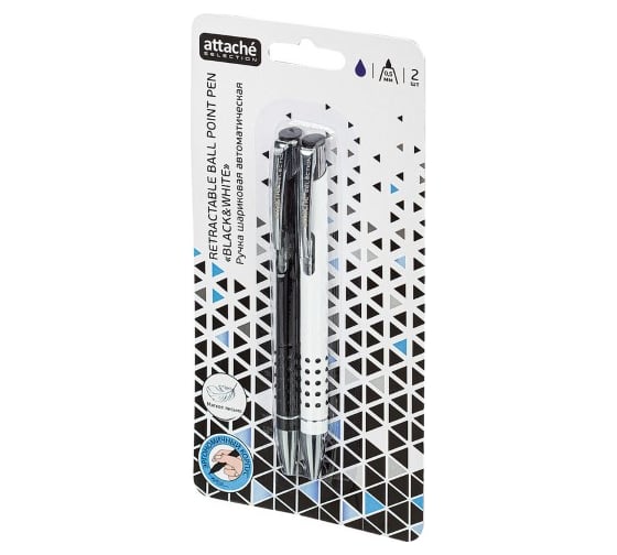 Автоматическая шариковая ручка Attache Selection Black and White синий, 2 шт в блистере 1038974