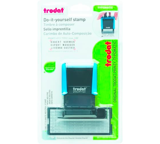 Самонаборный штамп TRODAT 4911/DB TYPO PRINTY 4.0 3 строки 38х14 мм синий 43199