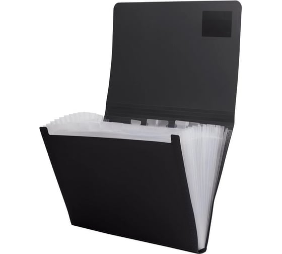 Папка на резинках BRAUBERG Business А4, 13 отделений, пластиковый индекс, черная, 0.5 мм 224147