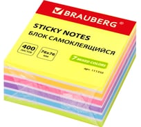 Блок самоклеящийся стикеры НЕОНОВЫЙ 76х76мм 400 листов 7 цветов BRAUBERG 111350