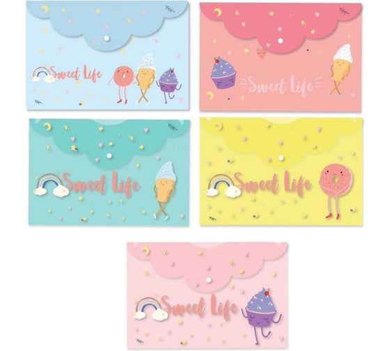 Папка-конверт на кнопке Attache Selection Sweet life 325x215 мм 200 мкм , 5 шт 1251129 1