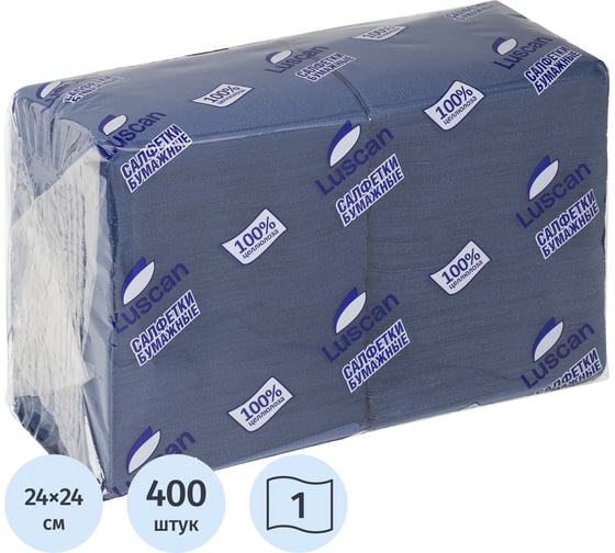 Однослойные бумажные салфетки Luscan Profi Pack 24х24 см синие 400 шт 476881