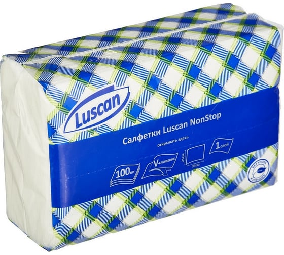 Однослойные бумажные салфетки Luscan NonStop белые 100 штук в пачке 785057