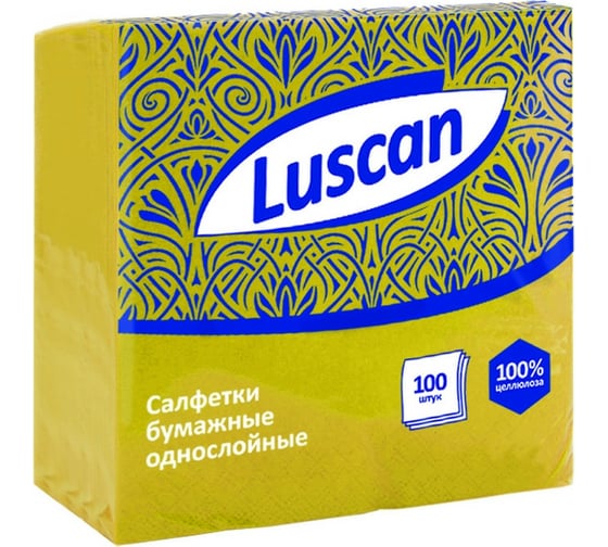 Однослойные бумажные салфетки Luscan 24х24 см желтые 100 шт 476873