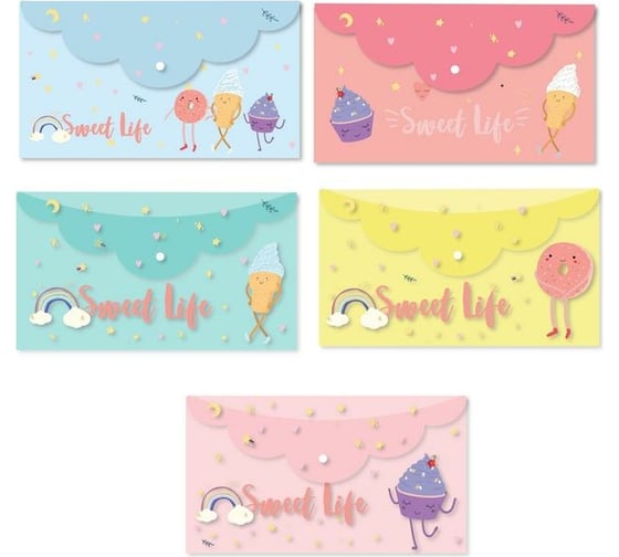 Папка-конверт на кнопке Attache Selection Sweet life 225x130 мм 200 мкм., 5 шт 1251133