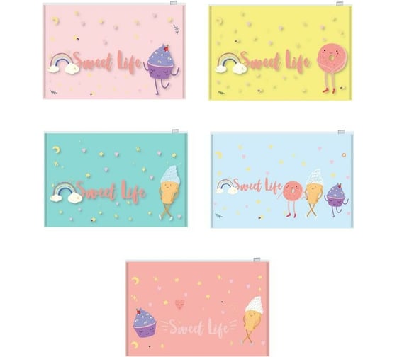Папка-конверт на zip-молнии Attache Selection Sweet life А5 200 мкм., 5 шт 1253598 1