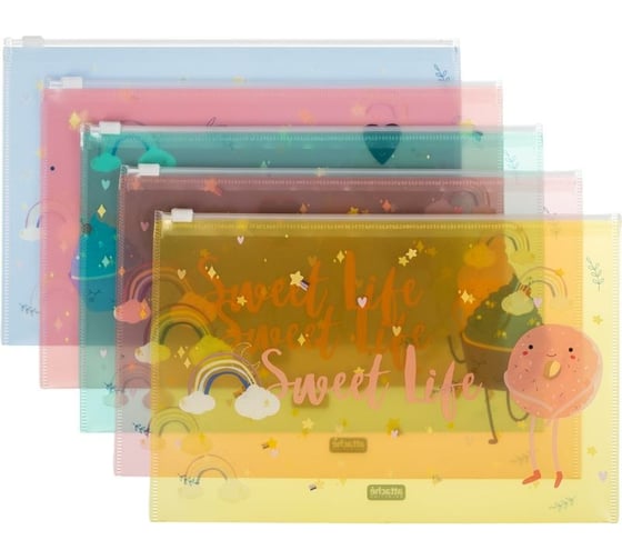 Папка-конверт на zip-молнии Attache Selection Sweet life А5 200 мкм., 5 шт 1253598