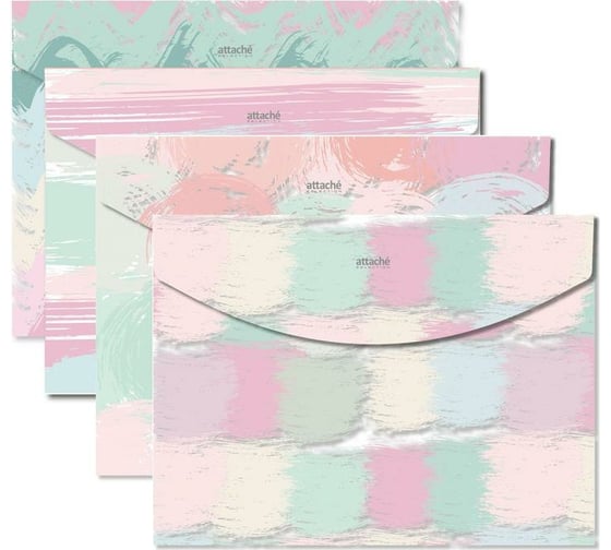 Папка-конверт на кнопке Attache Selection Pastel A4 200 мкм ассорти, 4 шт 1216782 1