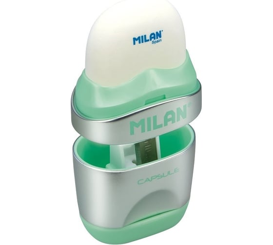 Ластик-точилка Milan Capsule Silver каучуковый с двумя запасными ластиками 973182