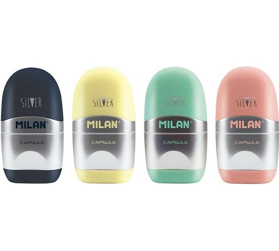 Ластик-точилка Milan Capsule Silver каучуковый с двумя запасными ластиками 973182