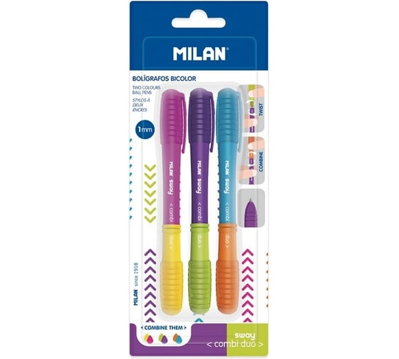 Шариковая ручка Milan Sway Mix Cambio 6 цветов, 1 мм, 3 штуки в наборе 973945