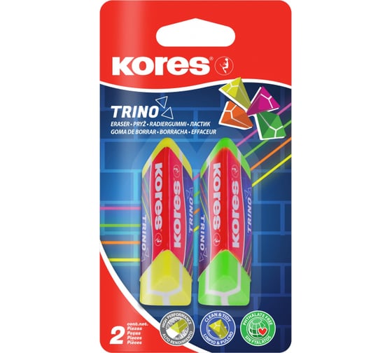 Треугольный ластик Kores 60x20x16 мм, 2 шт 1024204