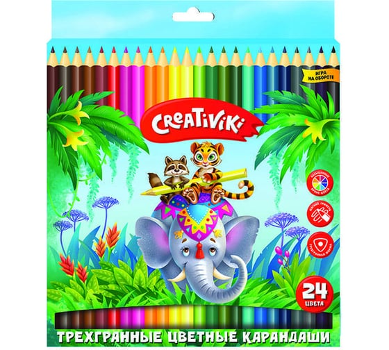 Набор цветных карандашей Creativiki 24 цвета, трехгранные, дерево КЦТ24КР 1