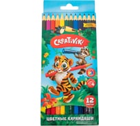 Набор цветных карандашей Creativiki, 12 цветов, шестигранные, дерево КЦ12КР