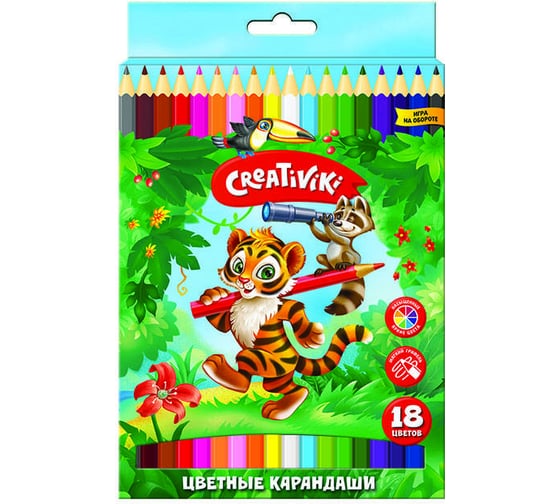 Набор цветных карандашей Creativiki, 18 цветов, шестигранные, дерево КЦ18КР