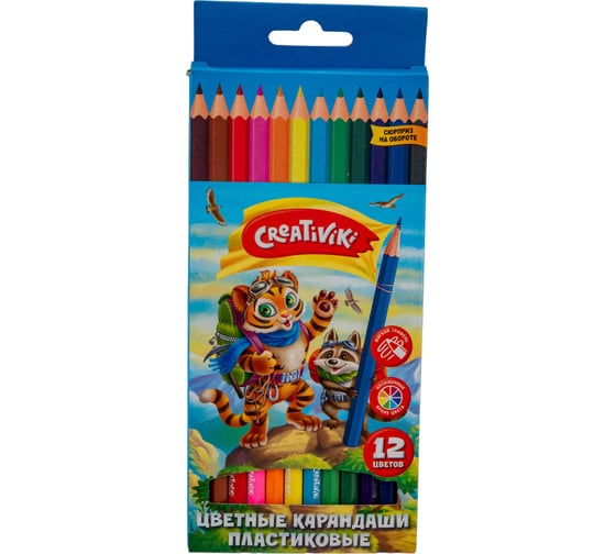Набор цветных карандашей Creativiki, 12 цветов, шестигранные, пластик ЦКП12КР