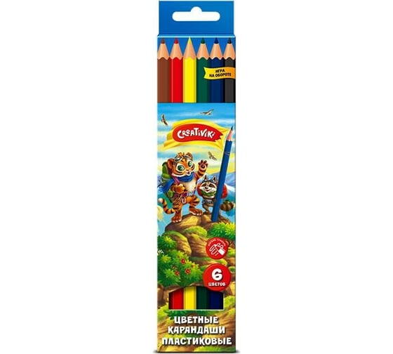 Набор цветных карандашей Creativiki, 6 цветов, шестигранные, пластик ЦКП06КР 1