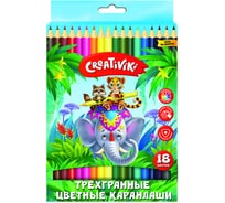 Набор цветных карандашей Creativiki 18 цветов трехгранные, дерево КЦТ18КР