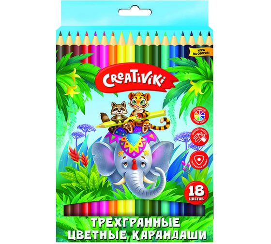 Набор цветных карандашей Creativiki 18 цветов трехгранные, дерево КЦТ18КР
