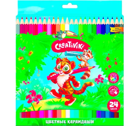 Набор цветных карандашей Creativiki, 24 цвета, шестигранные, дерево КЦ24КР