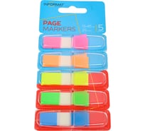 Клейкие закладки INFORMAT 12х45 мм 25 шт 5 цветов неон пластик диспенсер ZP1245D-5N