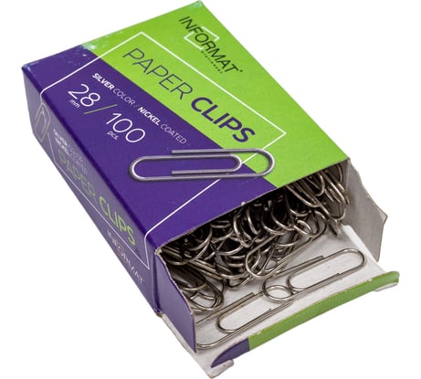 Никелированные скрепки INFORMAT серебро 100 шт 28 мм PCN28-100