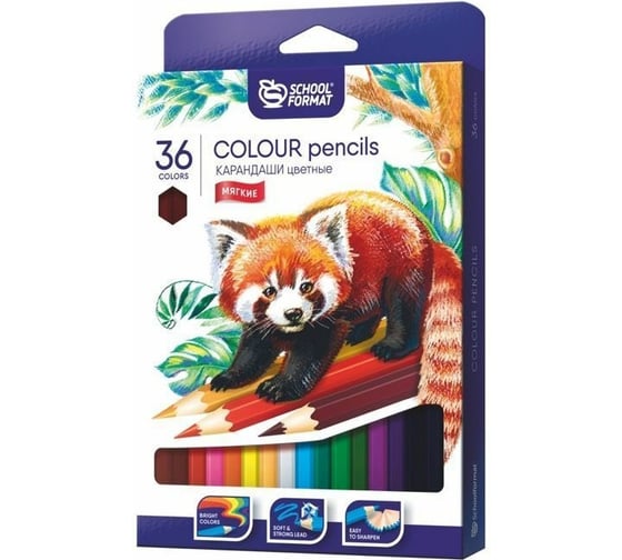 Набор цветных карандашей Schoolformat ANIMALS 36 цветов шестигранные дерево КЦ36-ТЖ